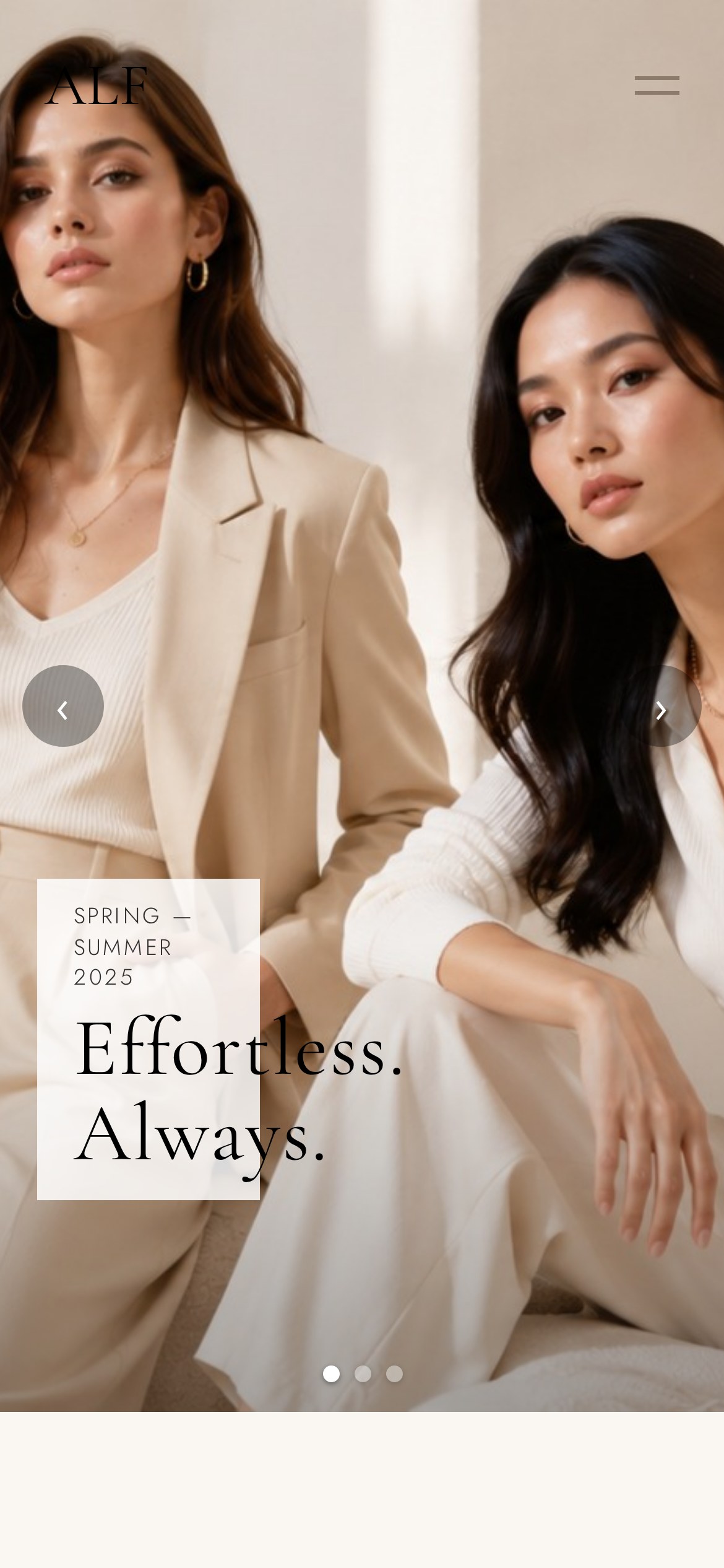 ALF Fashion womenswear website — mobile view
