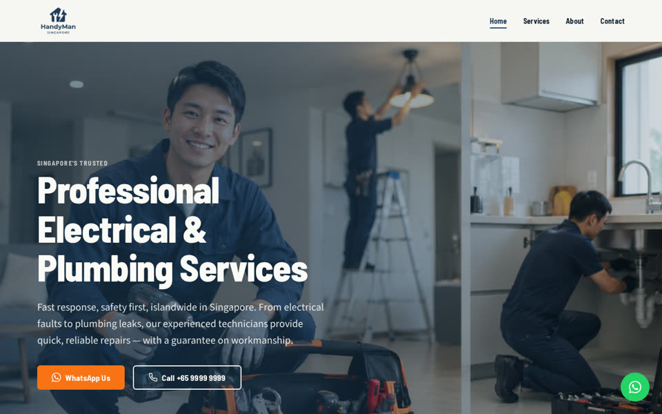 HandyMan Singapore home repair website — desktop view