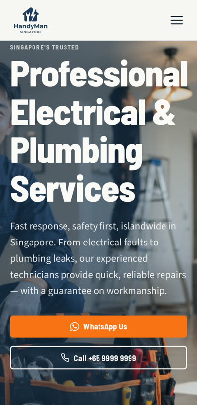 HandyMan Singapore home repair website — mobile view