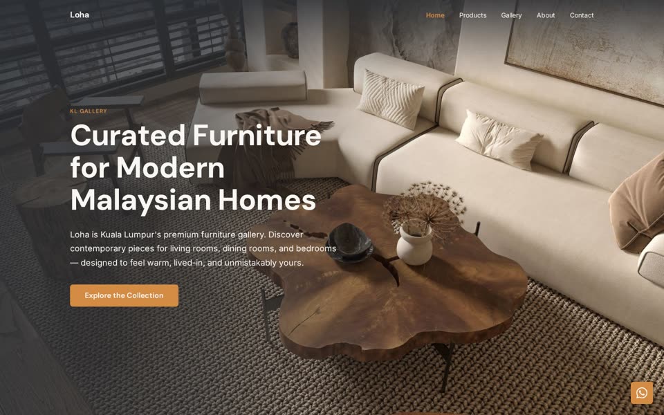 Loha furniture gallery website — desktop view