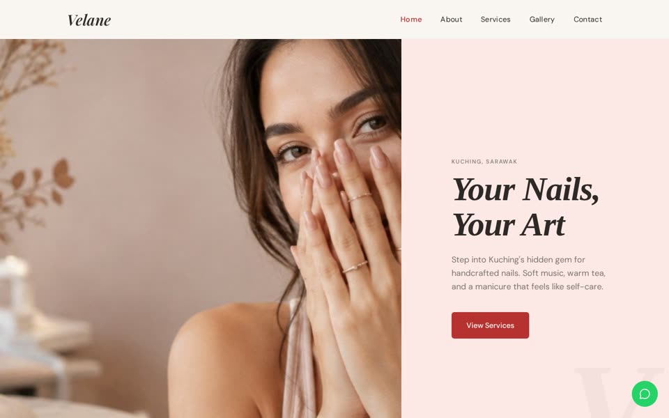 Velane Nail Salon website — desktop view