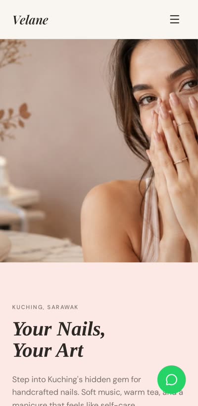 Velane Nail Salon website — mobile view